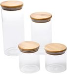 WHOLE HOUSEWARES Glass Jars with Bamboo Lids - 4-Piece Modular Set (33.8oz, 25.4oz, 15.2oz, 11.2oz) with Modern Wooden Lids - Transparent, Fresh & Convenient Air Tight Pantry Storage Containers