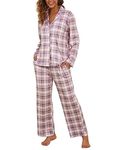 Famulily Pajamas 2 Piece Lounge Sets Plaid Matching Outfits T-shirt Long Pants Sleepwear Loungewear Suits Pink L