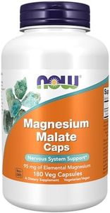 Now Foods Supplements, Magnesium Malate Caps with 95 mg of Elemental Magnesium, Nervous System Support*, 180 Veg Capsules