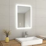 EMKE 500 X 700 mm Backlit Illuminated Bluetooth Bathroom Mirror with Shaver Socket, Wall Mounted Multifunction Bathroom Vanity Mirror with LED Lights and Demister Pad, Energy-Saving LED Smart Mirror