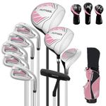 XDriveMax 10 Pieces Complete Womens Golf Clubs Set Right Hand for Women Includes Cart Bag with Rain Hood, 1#Driver 3#Wood #5 Hybrid,with 3 Head Covers, 6# 7# 8# 9# PW# Irons and Putter