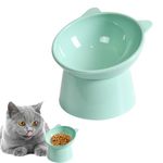 Qpets® Elevated Cat Bowl, Cat Feeding Bowl Shallow Food Bowl for Cats Round Tilted Cat Food Bowls, Healthy Cat Bowl for Persian Cat Prevent Tipping Over Plastic Pet Food Bowl (Green)