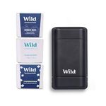 Wild - Mens Natural Refillable Deodorant Starter Kit - Black Case with Fresh Cotton & Sea Salt, Ocean Mist & Thunderstorm Scents - Long Lasting Protection - Aluminium Free - Vegan & Eco-Friendly