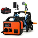 STARQ 200W Cordless Water Pump with 6000mAh Battery, Self-Priming Portable Water Transfer Pump with Spray Gun & 15 Meter Hose Reel for Car, Bike, Garden & Home Use
