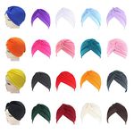 LZYMSZ 20 PCS African Women Turban, Stretch Polyester Beanie Cap Head Cover Twisted Pleated Headwrap, Indian Style Bandana Hair Loss Hat Head Band (20COLORS)