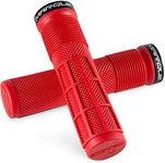 MARQUE Race Mountain Bike Handlebar Grips – Single Lock-On Ring Collar MTB and BMX Bicycle Handle Bar with Non-Slip Grip, Knurly Gritty Pattern and Half Waffle Pattern (Red)