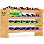 NutriChef Bamboo Modular Wine Rack for Magnum Size Wine Bottles (4” Diameter) - 24 Bottle 4-Tier 2 Cross Compatible Stackable Wine Rack Systems