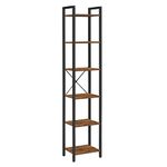 VASAGLE 6-Tier Tall Bookshelf, Skinny Book Shelf for Living Room, Narrow Bookcase, Home Office, 11.8 x 15.7 x 73.8 Inches, Industrial Style, Rustic Brown and Black ULLS101B01