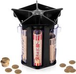 Coin Sorter, 5-in-1 Coin Counters & Coin Sorters Tube with Coin Wrappers Black Coin Organizer Change Sorter Counter Coin Roller Machine Accurate & Simple, 5.12x4.53x3.15 Inch