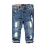 KIDSCOOL SPACE Baby Girl Boy Jean,D Ring Elastic Band Inside Ripped Denim Pants,Light Blue,18-24 Months