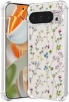 RALEAVO Floral Case for Google Pixel 9 Pro XL, Clear Phone Case with Flower Branch Pattern Slim Cute Case Cover for Girls Women, Transparent Soft Silicone Four Corners Shockproof Case,Rose