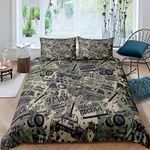 Loussiesd Boys Car Bedding Set Camouflage Tank Cannon Comforter Cover for Kids Children Military Vehicle Duvet Cover Cartoon Graffiti Bedspread Cover Room Decor 2Pcs With 1 Pillow Case Single Size