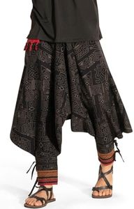 The Veshti Company Hipie Harem Pants for Men Cotton Low Crotch Printed Baggy Bohemian Yoga Pajama Pant (Regular Fit), Black-Midnight Mystique, L