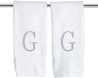 Decorvo Monogrammed Hand Towels for Bathroom - Luxury Hotel Quality Personalized Initial Decorative Embroidered Bath Towel for Powder Room, Spa - GOTS Organic Certified - Set of 2 Letter G