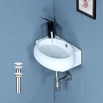 bathivy 17" x 11.4" Wall Mount Sink with Pop Up Drain & Installation Kit, Wall Hung Bathroom Corner Sink, Small Sinks for Tiny Bathrooms, Mini Vessel Sink Wall Mounted Basin Floating Sink (Left Hand)