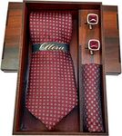 Ollera Men Premium Microfiber Neck Tie and Pocket Square with Cufflink Combo Gift Set in Premium Wooden Box(Maroon, Free Size)