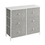 SONGMICS Chest of Drawers, 6 Fabric Drawers with Metal Frame, Storage Organiser Unit, Dresser, for Nursery, Bedroom, Hallway, Light Grey and White LTS323L10