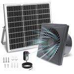 Solar Exhaust Fan, 25W Solar Panel + 8" Ventilation Vent Fan, with Power Adapter, Anti-backflow Valve, High Speed Solar Powered Exhaust Fan with Bracket for Shed, Chicken Coop, Greenhouse, Dog House