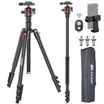 EVUMO GF2 Tripod with Phone Mount and Remote, 68'' Lightweight Travel Camera Tripod Monopod with 36mm Ball Head for DSLR Camera, Camcorder, iPhone, Net Weight 3lbs/1.4kg and Max Load 17lbs/8kg