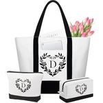 YOOLIFE Christmas Gifts for Women 2 Makeup Bags Monogram Personalized Gift Teacher Gifts Best Friend Birthday Gifts for Women, White, Large, D