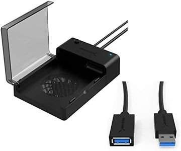 USB 3.0 to SATA External Hard Drive Lay Flat Docking Station with Built in Cooling Fan for 2.5 or 3.5in HDD, SSD+USB 3.0 Extension Cable A Male to A Female [Black] 6 Feet