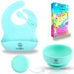 ZoZoBaa Silicone Baby Bowl & Spoon with Adjustable Bib | Strong Suction Base Bowl | First Stage Feeding Set for BLW Training | Microwave Safe, BPA Free, Food Grade, Pack of 3, Green