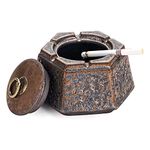 Vintage Windproof Ashtray with Lid Outdoor Ceramic Tabletop Cigarette Ash Tray for Indoor Home Office Decoration Gift for Men Women