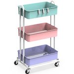 SimpleHouseware 3-Tier Kitchen Cart Metal Utility Rolling Cart, Multicolor