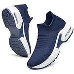 YHOON Womens Fitness Walking Running Shoes Breathable Lightweight Mesh Tennis Fashion Sneakers Navy Blue Size 8