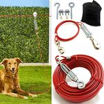 Aerial Dog Tie Out Trolley System Dog Run Cable 100 ft Dog Zipline with 10ft Dog Runner Cable for Yard Camping Outside Durable & Strong Tie Out Cable Great for Large Medium Small Dogs Up to 125 lbs