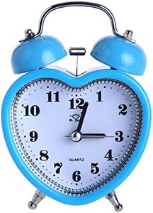 SHISEDECO 3 Inches Cute Twin Bell Loud Alarm Clock Silent Analog Quartz Nightlight Clock Battery Operated for Kids, Seniors, Heavy Sleepers, Decorations for Bedroom, Living Room (Blue)