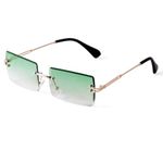 SORVINO Rimless Rectangle Sunglasses for Women Men Trendy Fashion Sheer Pink,Blue Tinted Lens Frameless Glasses, Green, Medium