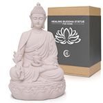 ENSO - Healing Medicine 10” Buddha Statue Home Decor for Meditation Altar Table, Yoga Room & Zen Garden - White Resin Buddha Head Figurine Decorations - Restorative Gift of Spiritual Sculpture Decor