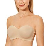 DELIMIRA Women's Strapless Bra Unlined Underwire Minimizer Plus Size Support Taupe Tan 38F