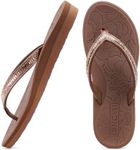 ONCAI Women's Flip Flops with Rhinestone, Arch Support Yoga Mat Comfort Walking Summer Beach Thong Sandals with Plantar Fasciitis Rubber Soles Brown Size 5 US