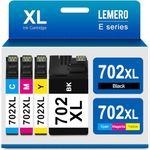 LEMERO 702XL Ink Cartridges for Epson Printer Remanufactured Ink Cartridge Replacement for Epson 702 Ink Cartridges 702XL Ink Cartridges Combo Pack for Workforce Pro WF-3720 WF-3730 WF3720 WF-3733 4PK