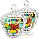 WRINGO Premium Glass Candy Dish with Lid, Crystal Candy Jar, Cookie Jar, Decorative Candy Bowl, Jewelry Dish, Covered Candy Jars for Buffet, Kitchen, Home, Office Desk (Flower Candy)