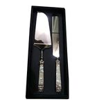 Homez Decor Designer White Mother of Pearl Handle Design Cake Knife and Server Set with Black Box for Kitchen and Dining, Table Top, Flatware, Serving Utensils -2 Pieces