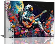 Banksy Canvas Wall Art Astronaut Guitar Graffiti Street Painting Pictures Wall Decor Space Pop Culture Prints Modern Artwork Home Decoration For Bathroom Bedroom Living Room Office 16"x12"