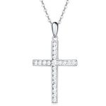 Carleen Women Cross Necklace Pendant 925 Sterling Silver White Gold Plated Cross Necklace with Cubic Zirconia Rhinestone Jewellery for Women and Girls, Faith Hope Love