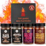 Premium BBQ Rub Gift Set - Holy Cow, Angel’s Wings, Black Garlic, Truffle Infusion BBQ Rubs | Pack of 4 | 100% Natural | Spice Gift For Foodie
