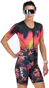 Zoot Women’s LTD Tri Aero Fz Racesuit, Short Sleeve Aerodynamic Cycle Race Swim Bike Run Tri Suit with Pockets UPF 50+ Fabric - Tropical Magic - Medium