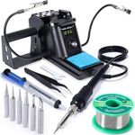 NVEE1 926 III 60W Digital Soldering Iron Station, with 2 Helping Hands, 194ºF~896ºF Adjustable Precise Temp, °C/ºF switch, Sleep & Calibration Functions + 6 Extra Solder Tips, Solder sucker &Tweezers