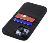 Dockem Card Case for iPhone 15 with Built-in Metal Plate for Magnetic Mounting & 2 Card Holder Pockets: Luxe M2 Wallet Case, Canvas Style Synthetic Leather (Black)