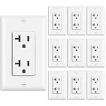 BESTTEN 10 Pack - 20 Amp Decorator Receptacle Outlet, Non-Tamper-Resistant, 20A Electical Wall Outlet with Wallplate, for Residential & Commercial Use, 20A/125V/2500W, cUL Listed, White