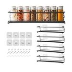 GEEDIAR Spice Racks Organiser - 4 Tier Hanging Stainless Steel Wall Mounted with Adhensive Stickder & Screws - Kitchen & Pantry Shelf for Condiments, Spice Jars (Black)