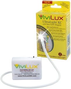 ViviLux Ultralight XL Craft and Sewing Light, 11" Extended Flexible Arm, Rechargeable Battery, Super Bright LED Hobby Light with Rare Earth Magnet – for Metal Surfaces Only