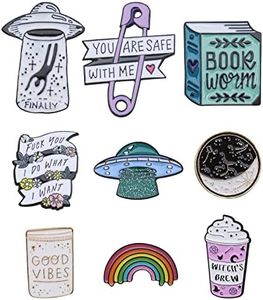 EMSea 9pcs Cute Enamel Letter Pins Sets Cartoon Book Brooches Pin Badges for Clothing Bags Backpacks Jackets Hat Party Favors Decoration