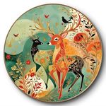 SAF Large Round wildlife deer Wall Painting with golden frame Vinyl Sparkle laminated||Home décor Painting,Living Room, Bedroom,Office Room Decor - Painting for Wall Decoration GR-08