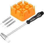 uxcell Watch Band Link Pin Removal Tools Set with Hammer Punch Pins 0.7/0.8/0.9mm Orange Strap Holder for Watch Repair